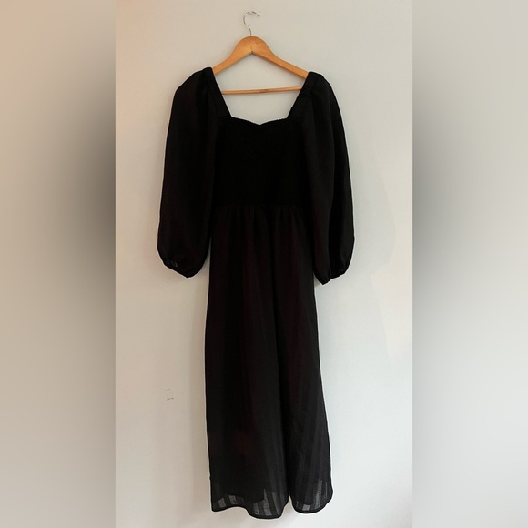 Madewell Lucie Dress Black NWT Sweetheart Smocked Bodice Satin Midi Dress Size S - Picture 7 of 14
